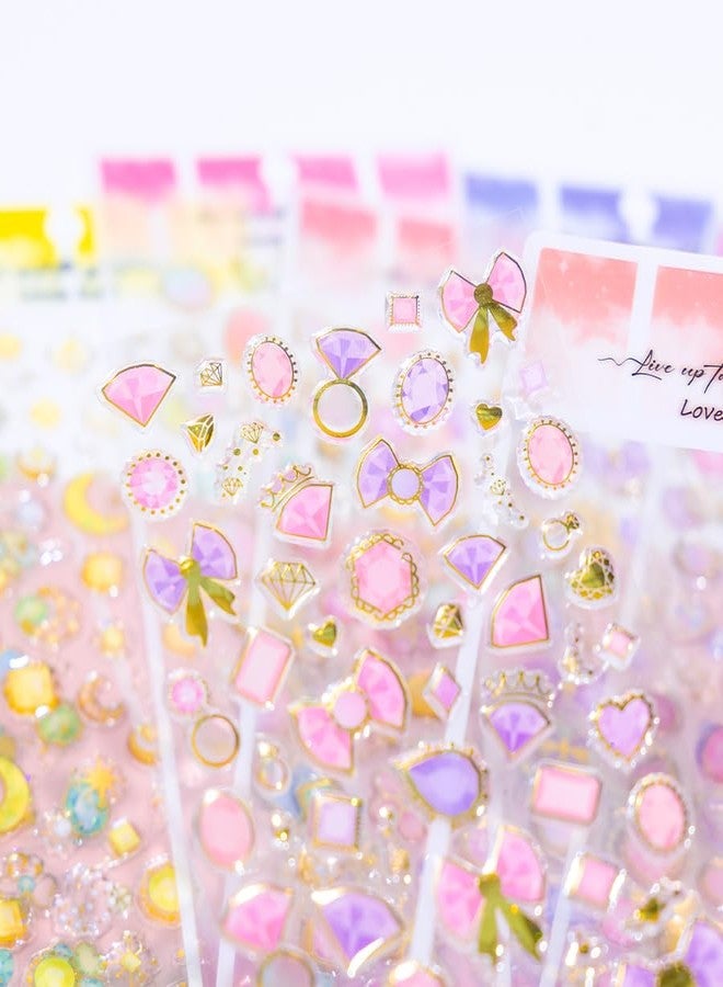 NVF Aesthetic Gem & Heart Stickers Set - Luxury Crystal Style Decorative Stickers for Journaling, Scrapbooking, Planner Decoration, Nail Art & DIY Crafts (Pastel & Gold Foil Designs) - Image 1